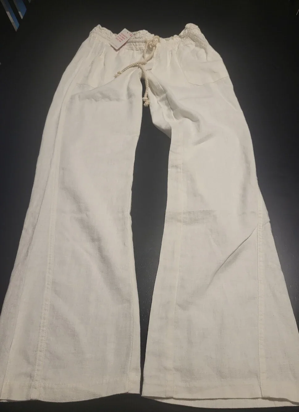 3 Pair Roxy Rope-Drawstring Linen Pants — White, Black, Blue